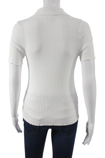 Goldie Women White Basic Polo Collared Short Sleeve Cotton Size M