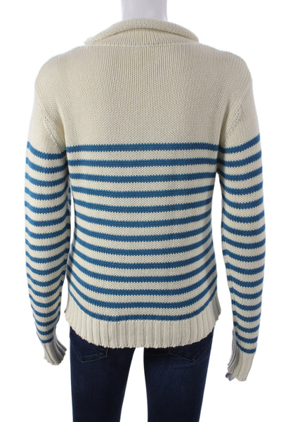 The Westside Womens Cowl Neck Striped Pullover Sweater Blue Cotton Size M