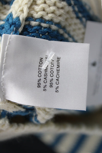 The Westside Womens Cowl Neck Striped Pullover Sweater Blue Cotton Size M