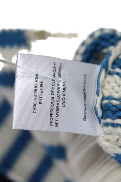 The Westside Womens Cowl Neck Striped Pullover Sweater Blue Cotton Size M