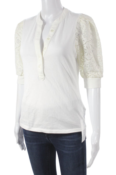 Veronica Beard Women White Jersey T-Shirt 3/4 Sleeve Henley Cotton Size XS
