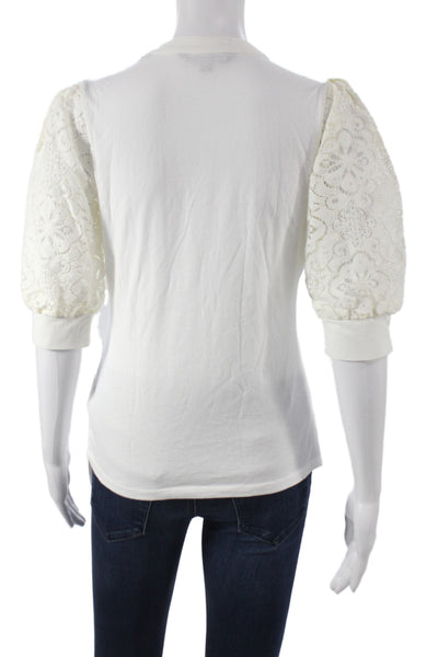 Veronica Beard Women White Jersey T-Shirt 3/4 Sleeve Henley Cotton Size XS