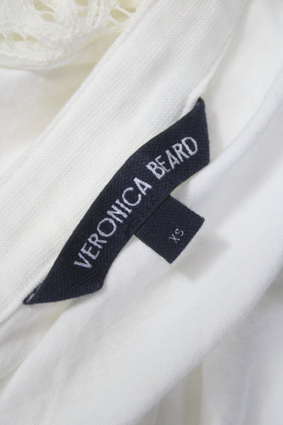 Veronica Beard Women White Jersey T-Shirt 3/4 Sleeve Henley Cotton Size XS