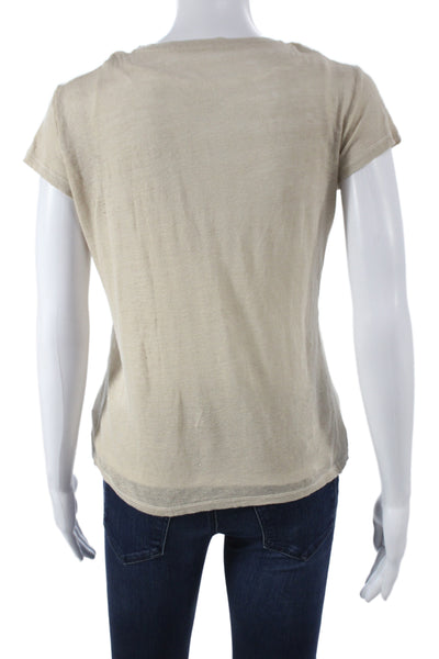 Majestic Filatures Womens Beige Linen Scoop Neck T-Shirt Short Sleeve Size 2