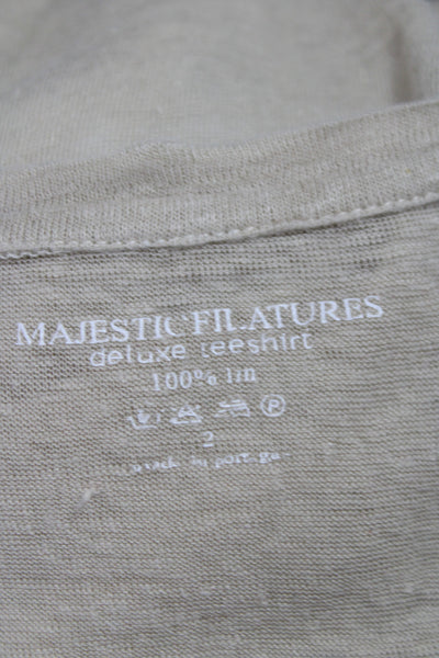 Majestic Filatures Womens Beige Linen Scoop Neck T-Shirt Short Sleeve Size 2