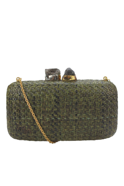 Kayu Womens Straw Woven Rock Closure Crossbody Shoulder Handbag Green