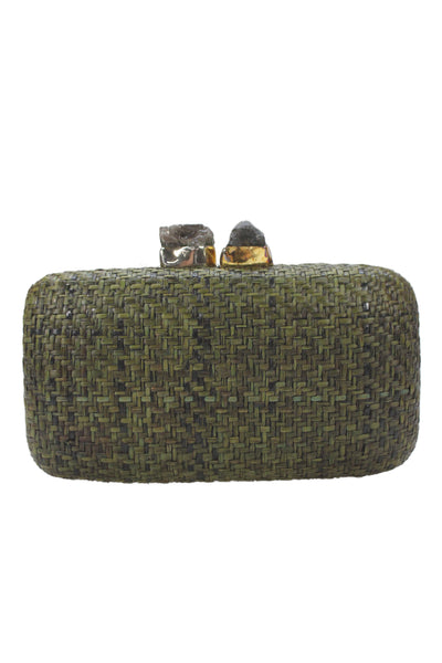 Kayu Womens Straw Woven Rock Closure Crossbody Shoulder Handbag Green