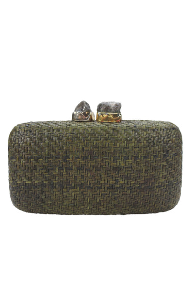 Kayu Womens Straw Woven Rock Closure Crossbody Shoulder Handbag Green