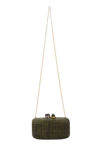 Kayu Womens Straw Woven Rock Closure Crossbody Shoulder Handbag Green