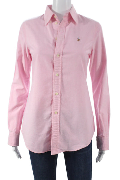 Ralph Lauren Black Label Womens Collared Cotton Button-Up Pink Size XS