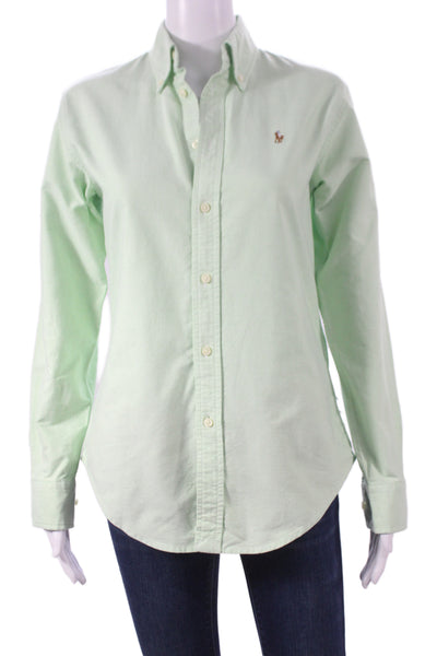 Polo Ralph Lauren Women Collared Button-Up Green Cotton Long Sleeve Size XS
