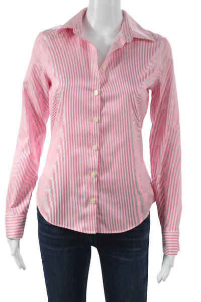 Banana Republic Womens Striped Collared Cotton Buttonup Long Sleeve Pink Size 2