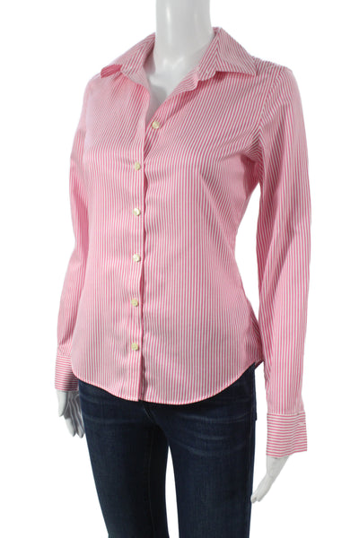 Banana Republic Womens Striped Collared Cotton Buttonup Long Sleeve Pink Size 2