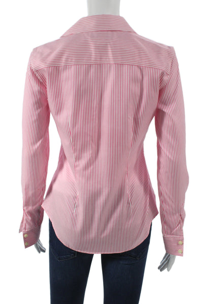 Banana Republic Womens Striped Collared Cotton Buttonup Long Sleeve Pink Size 2