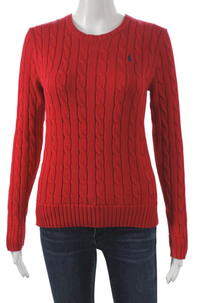 Polo Ralph Lauren Women Red Cotton Pullover Sweater Long Sleeve Size S