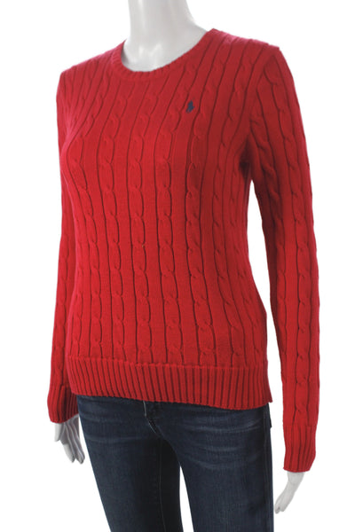 Polo Ralph Lauren Women Red Cotton Pullover Sweater Long Sleeve Size S