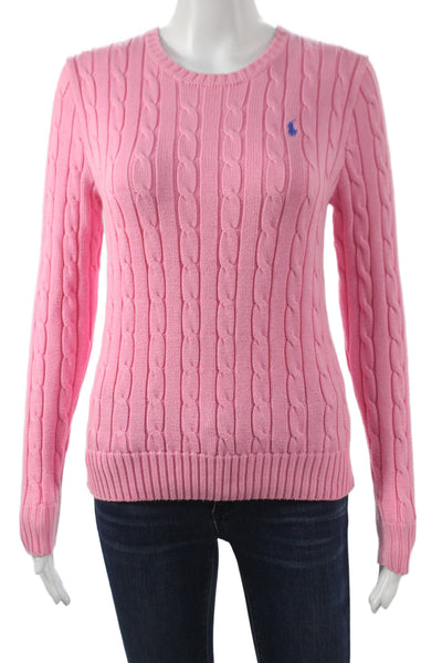 Polo Ralph Lauren Women Pink Cotton Pullover Sweater Long Sleeve Size S Petite