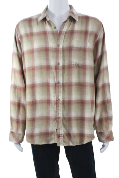 Rails Mens Plaid Long Sleeve Collared Button-Down Shirt Beige Size L