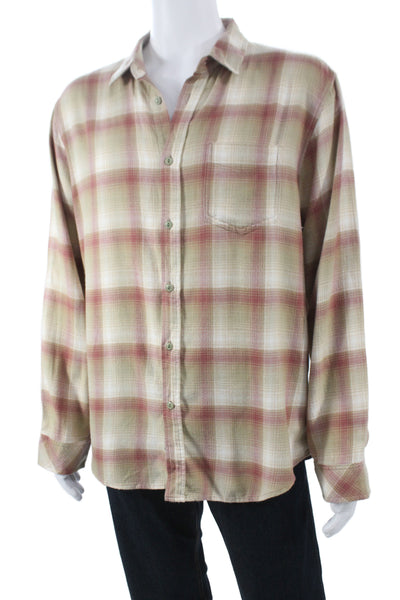Rails Mens Plaid Long Sleeve Collared Button-Down Shirt Beige Size L