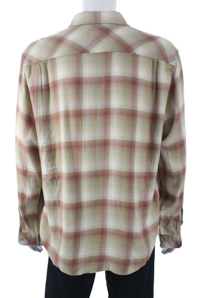 Rails Mens Plaid Long Sleeve Collared Button-Down Shirt Beige Size L