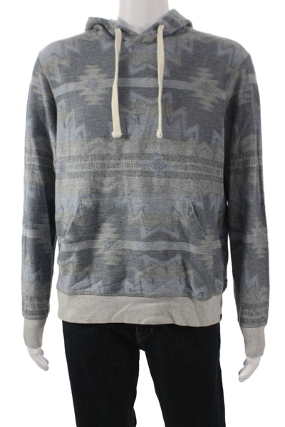 Faherty Mens Pullover Hoodie Blue Geometric Southwestern Organic Cotton Size L