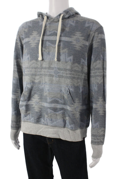 Faherty Mens Pullover Hoodie Blue Geometric Southwestern Organic Cotton Size L