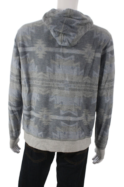 Faherty Mens Pullover Hoodie Blue Geometric Southwestern Organic Cotton Size L