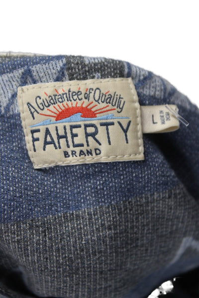 Faherty Mens Pullover Hoodie Blue Geometric Southwestern Organic Cotton Size L