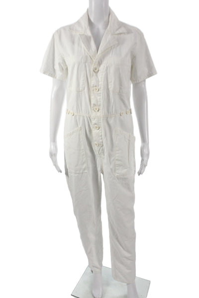 Pistola Womens Jumpsuit White Short Sleeve Cotton Utility Solid Size XS