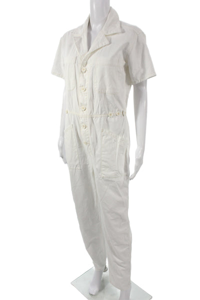 Pistola Womens Jumpsuit White Short Sleeve Cotton Utility Solid Size XS