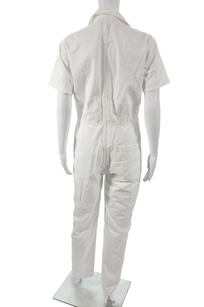 Pistola Womens Jumpsuit White Short Sleeve Cotton Utility Solid Size XS