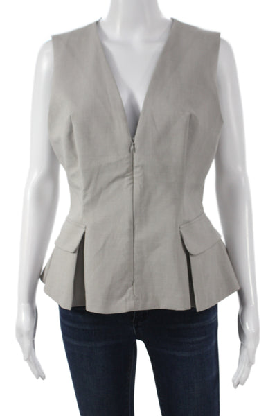 Zara Women V Neck Sleeveless Blouse Vest Gray Viscose Zip Business Size L