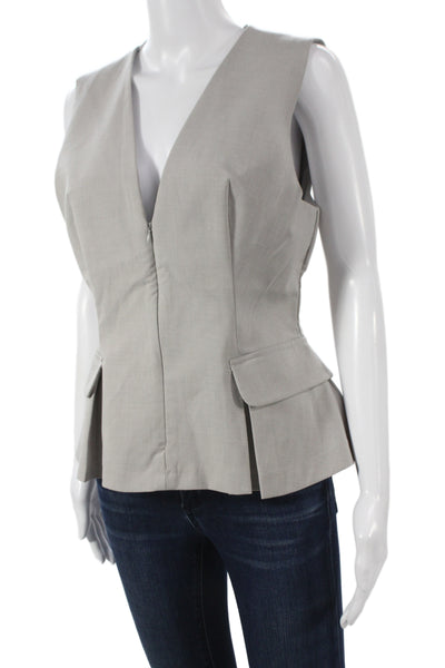 Zara Women V Neck Sleeveless Blouse Vest Gray Viscose Zip Business Size L
