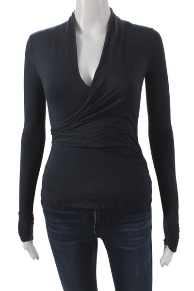 Bailey 44 Womens Jersey V Neck Long Sleeve Black Blouse Size XS