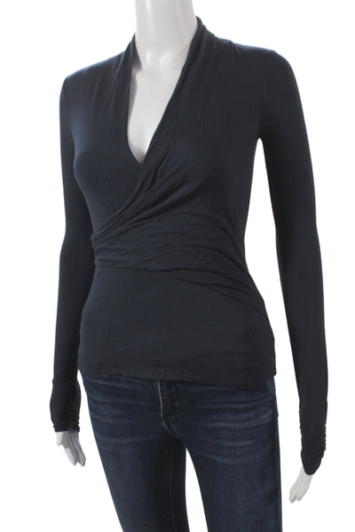 Bailey 44 Womens Jersey V Neck Long Sleeve Black Blouse Size XS