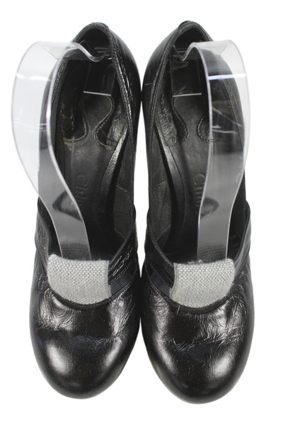 Chloe Womens Leather High Heels Platform Shoes Black Gray Size 8