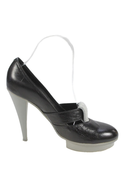 Chloe Womens Leather High Heels Platform Shoes Black Gray Size 8