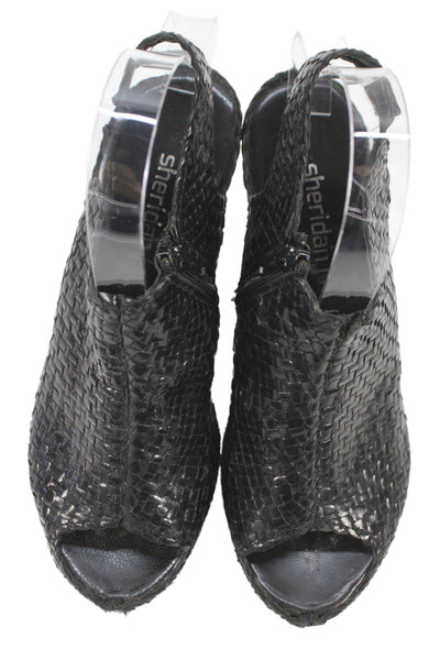 Sheridan Mia Womens Woven Leather Peep Toe Block Heels Shoes Black Size 9