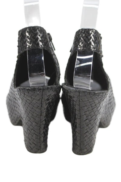 Sheridan Mia Womens Woven Leather Peep Toe Block Heels Shoes Black Size 9