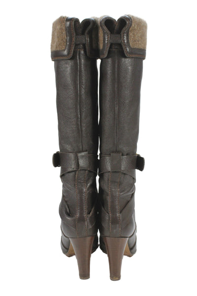 Chloe Womens Folded Detail Crisscross Strap Knee High Boots Shoes Brown Size 8.5