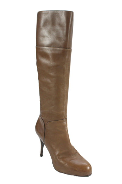 Sergio Rossi Womens Leather Zip High Heels Knee High Heels Shoes Brown Size 8