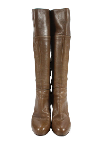 Sergio Rossi Womens Leather Zip High Heels Knee High Heels Shoes Brown Size 8