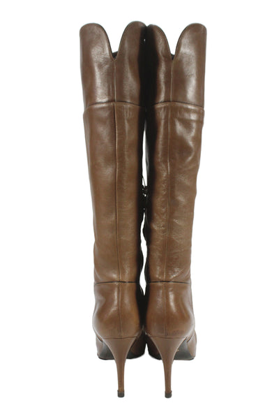 Sergio Rossi Womens Leather Zip High Heels Knee High Heels Shoes Brown Size 8