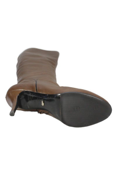 Sergio Rossi Womens Leather Zip High Heels Knee High Heels Shoes Brown Size 8