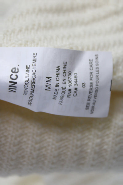 Vince Womens Pullover Sweater Ivory V Neck Herringbone Wool Long Sleeve Size M
