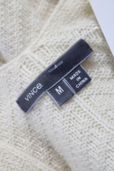 Vince Womens Pullover Sweater Ivory V Neck Herringbone Wool Long Sleeve Size M
