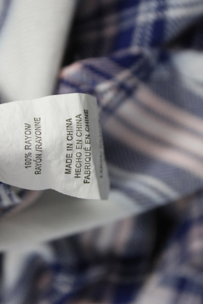 Rails Women Basic Collared Plaid Button-Up Long Sleeve Blue Rayon Size L