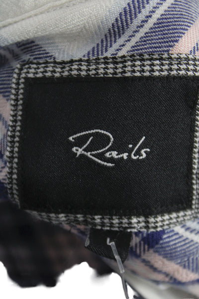 Rails Women Basic Collared Plaid Button-Up Long Sleeve Blue Rayon Size L