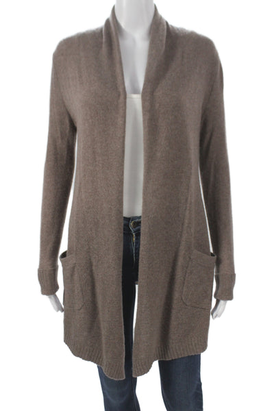 White + Warren Women Brown Cashmere V Neck Long Sleeve Cardigan Size S
