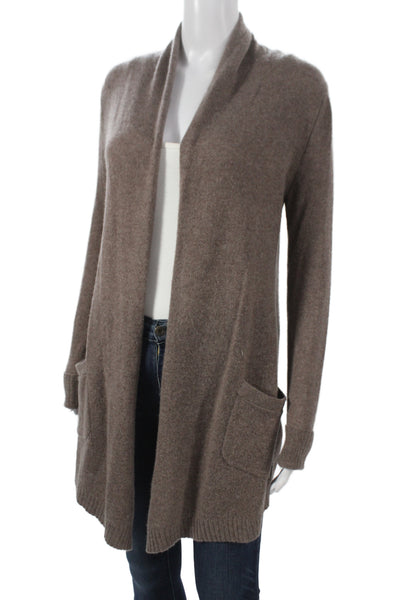 White + Warren Women Brown Cashmere V Neck Long Sleeve Cardigan Size S